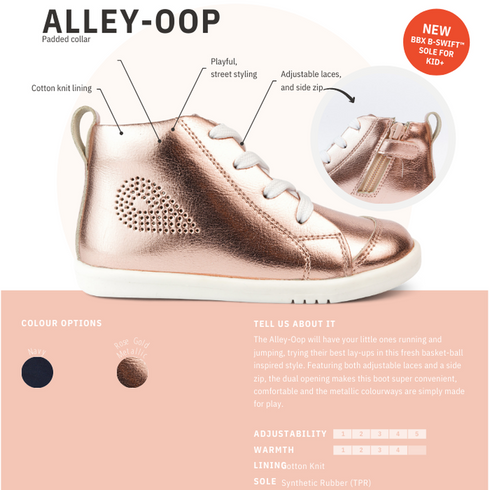 IWalk IW Bobux Alley Oop Boot Leather Todlers Rose Gold Metallic 637113 Clearance