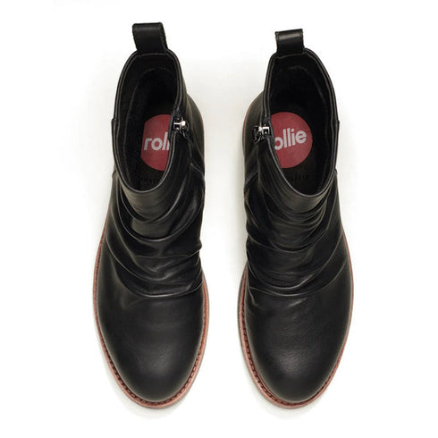 Rollie Womens Ankle Black Leather Boot Side Zip Rise Artisan
