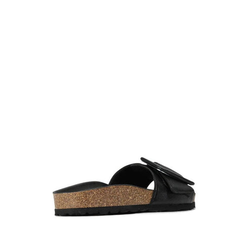 EOS Ginis Leather Single Strap Slide with Arch Support Black