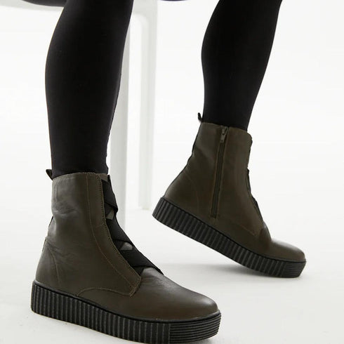 Alfie & Evie Womens Date Khaki Ankle Boot