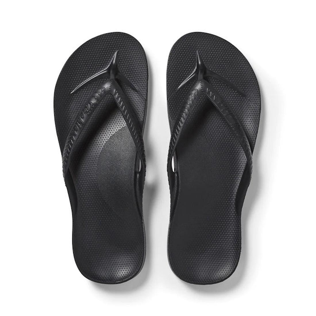 Archies Arch Support Jandal Black sandals with supportive textured soles and cozy wide straps, perfect for all-day family comfort. ksnz