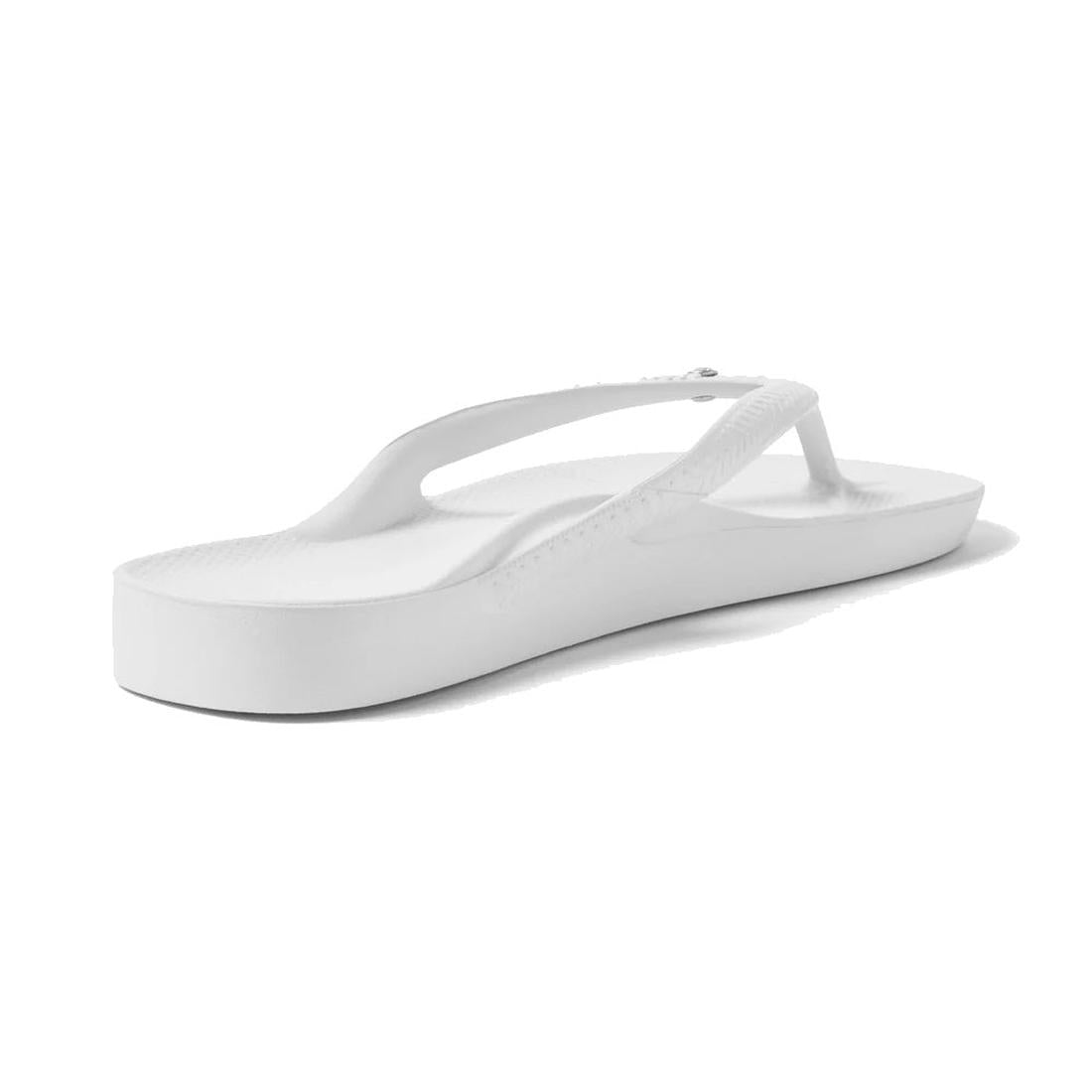 Archies Footwear Arch Support Jandal White Crystal: a comfy white flip-flop with thick supportive sole and textured footbed, seen side/back. ksnz, 9350311011051, 9350311011068, 9350311011075, 9350311011082