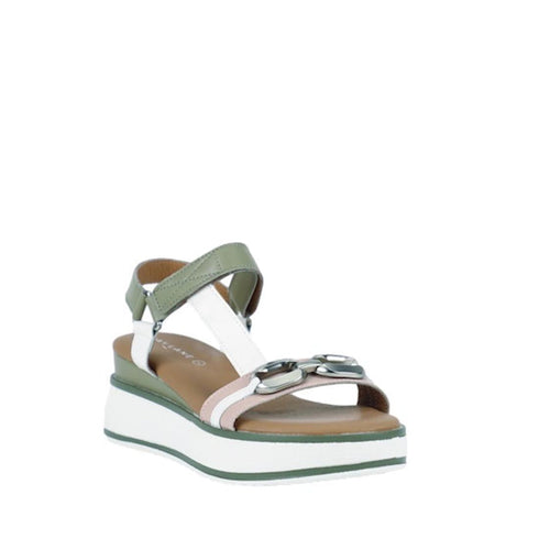 Bay Lane Liberty Green Multi Womens Leather Wedge Sandal