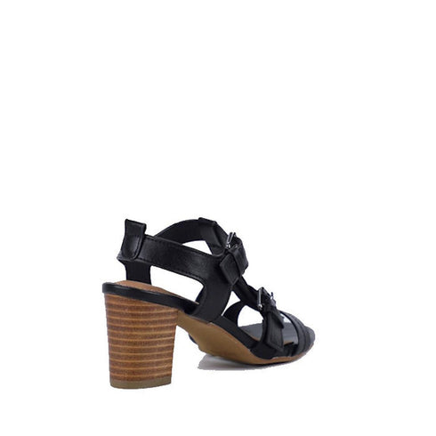 Bay Lane Nickel Black Womens Leather Heeled Sandal
