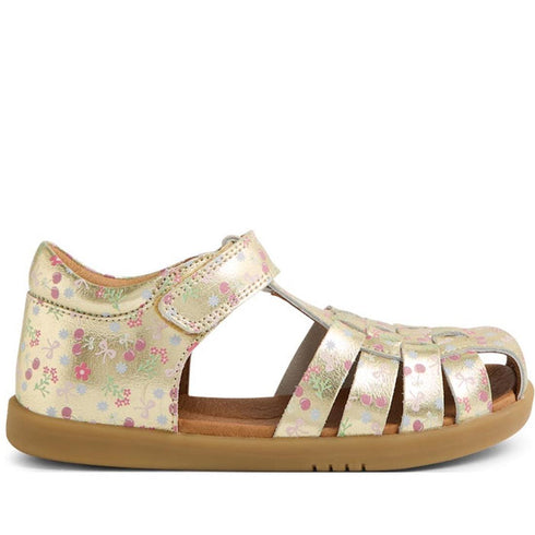 Bobux Kid+ Plus Harbor Gold Foil Metallic Floral Print Closed Sandal
