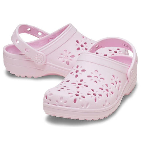 Crocs Kids - Toddlers Classic Floral Cut Out Clog K Pink Milk Sandals