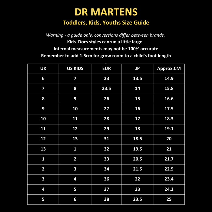 Dr martens size guide in cm new arrivals