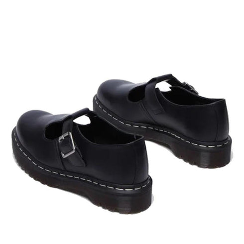 Dr Martens Bex Polley T-Bar Shoe Black Smooth White Stitch