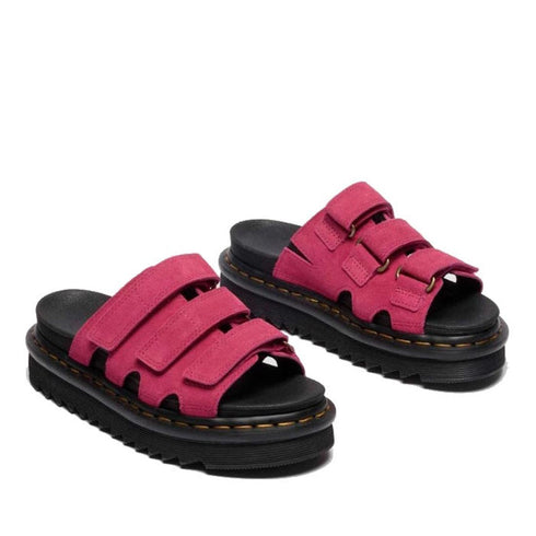 Dr Martens Raine Fuchsia Pink Greasy Suede Leather Slides
