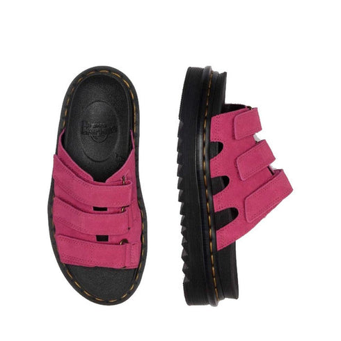 Dr Martens Raine Fuchsia Pink Greasy Suede Leather Slides