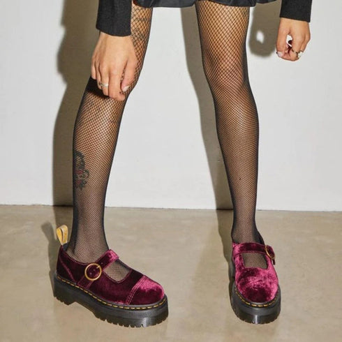 Dr Martens Addina Vegan Cherry Red Velvet Mary Jane Quad Platform