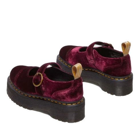 Dr Martens Addina Vegan Cherry Red Velvet Mary Jane Quad Platform