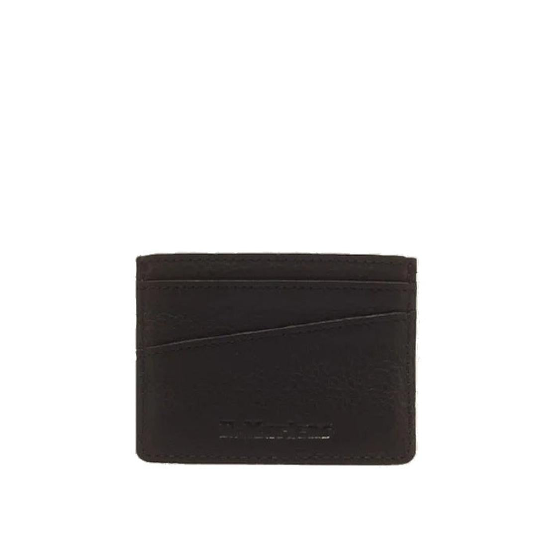 The Dr Martens Cardholder II Black Ambassador Leather Wallet, shown against a plain white background, features two diagonal card slots and subtle embossed branding on the front., 190665763966