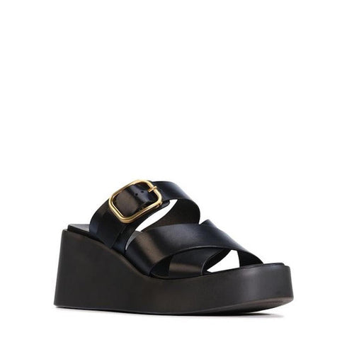 EOS Aris Womens Black Leather Wedge Dressy Slide