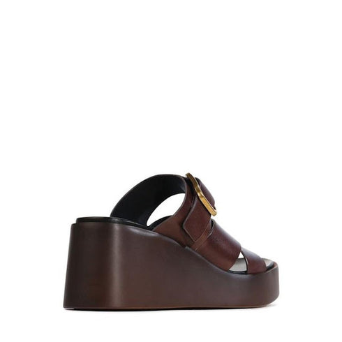 EOS Aris Womens Chestnut Brown Leather Wedge Slide