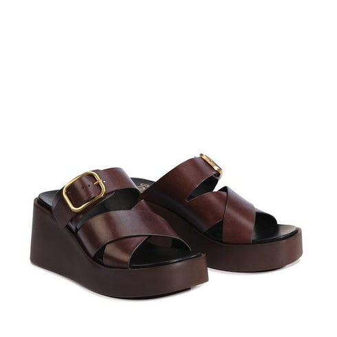 EOS Aris Womens Chestnut Brown Leather Wedge Slide