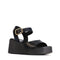 EOS Ariya Black Leather Dressy Wedge Platform Sandal with Ankle Strap