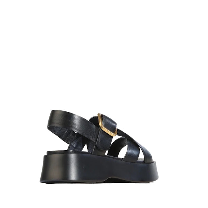 EOS Barista Black Leather Platform Sandal