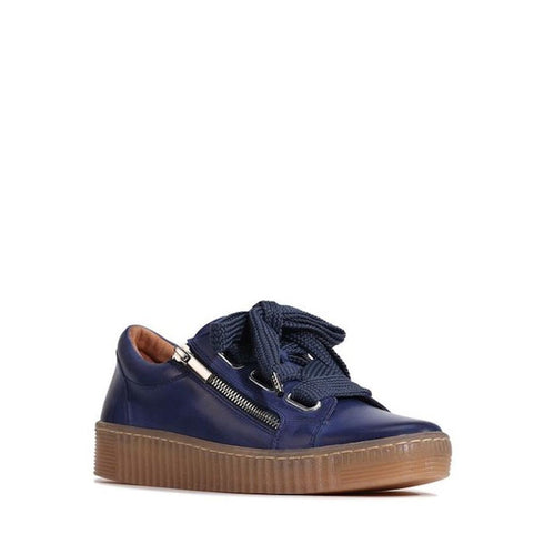 EOS Jovi Dusk Blue Leather Womens Trainer Lace Up with Zip