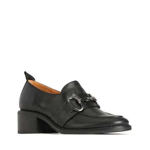 EOS Keily Black Leather Heeled Loafer