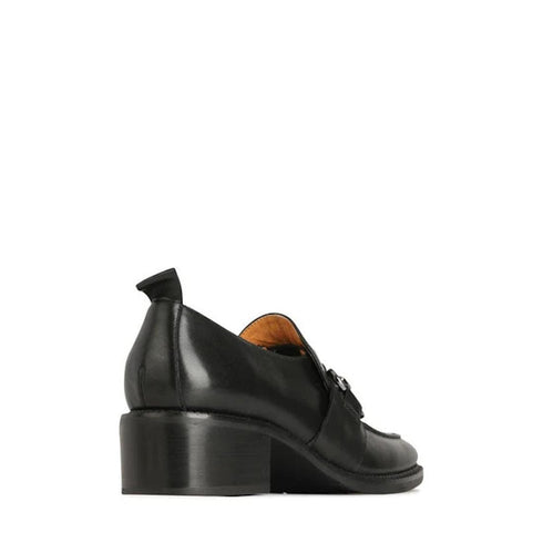 EOS Keily Black Leather Heeled Loafer