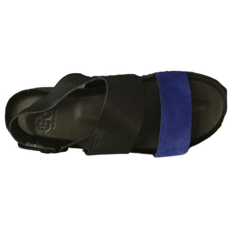 EOS Maite Flat Leather Sandal in White or Black/Cobalt