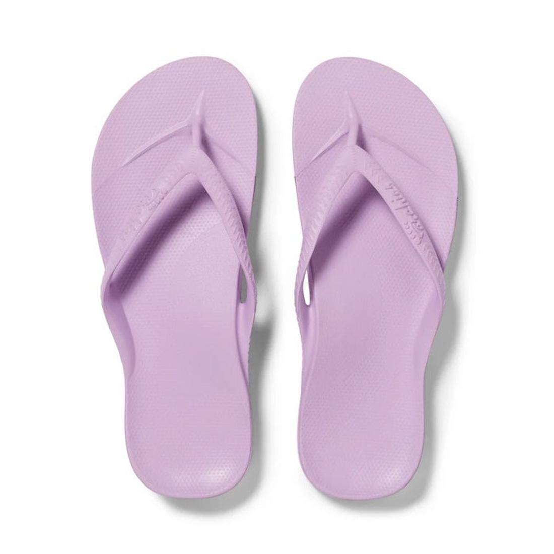 Archies Footwear Arch Support Jandal in Lilac, comfy sandals with supportive textured soles and easy wide straps, shown from above. ksnz