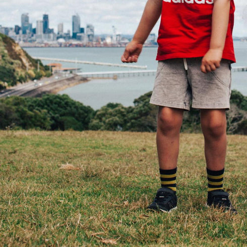 Lamington Crew Shorter Sprig Kids Merino Socks Navy Lime