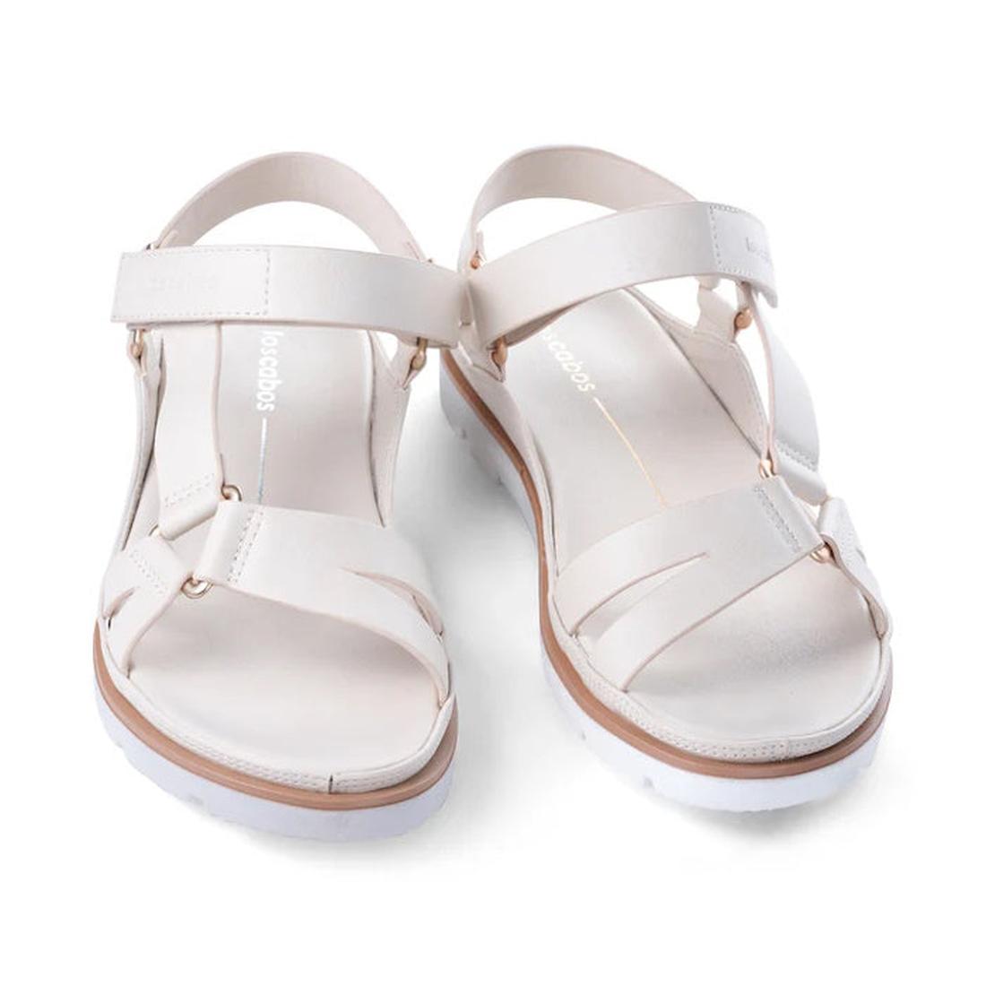 A pair of Los Cabos Ashanti Bone Women's Sandals with back strap, featuring adjustable ankle straps, cushioned footbed, flat soles, and subtle stitching details, displayed against a white background., 9321191293981, 9321191293998, 9321191294001, 932119129