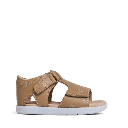 Pretty Braver Bailey First Walker Sandal Open Toe Tan Smiley