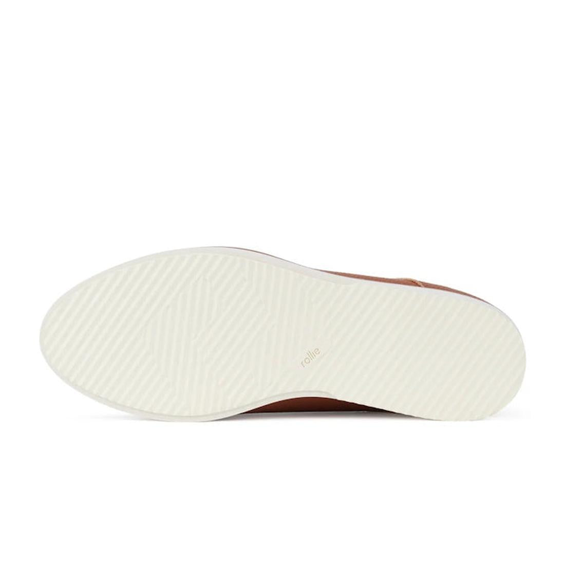 Close-up of a shoe sole of the Rollie Derby Cognac shoe with a textured pattern on a white background.,
9781760789831,
9781760789848,
9781760789855,
9781760789862,
9781760789879,
9781760789886,, 9781760789831, 9781760789848, 9781760789855, 9781760789862,
