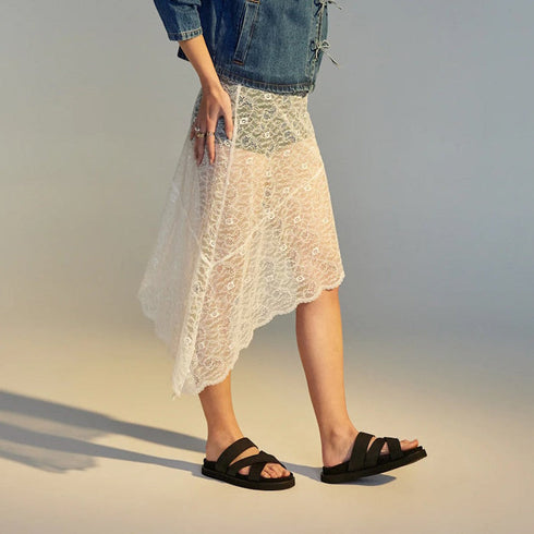 Rollie Womens Rhodes Cross Slide Rustic Black Leather