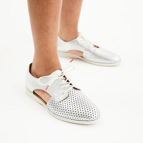 Rollie Womens Sidecut Punch Silver Metallic Leather Shoe