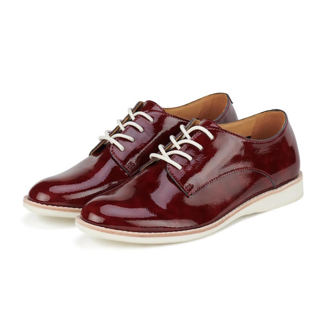 Pair of maroon leather Rollie derby Super Soft Wine Crinkle Patent shoes with white laces on a white background.,
9781760788742,
9781760788759,
9781760788766,
9781760788773,
9781760788780,
9781760788797,
9781760788803,, 9781760788742, 9781760788759, 97817