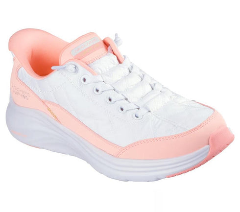 Skechers Womens Slip In Contour Foam Cozy Fit White Hot Coral Sneakers