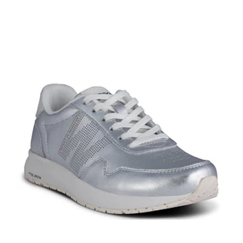 Woden Womens Sneaker Nora Natural Soft Metallic Silver