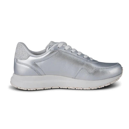 Woden Womens Sneaker Nora Natural Soft Metallic Silver
