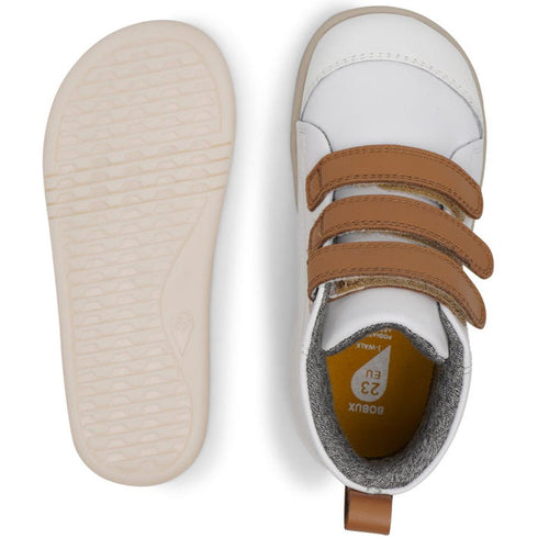 Bobux IWalk IW Hi Court Boot White Caramel Clearance