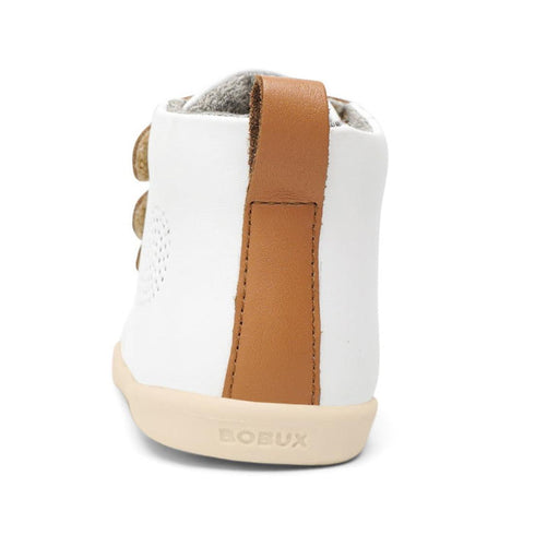 Bobux IWalk IW Hi Court Boot White Caramel Clearance