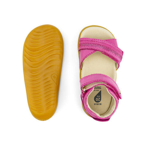 Bobux Step Up Magic Open Toe Leather Toddlers Sandal Bright Pink