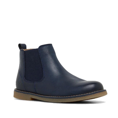Clarks Kids Chelsea II Youths Leather Boot Navy Leather