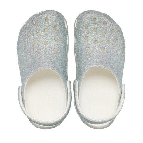Crocs Kids - Classic Iridescent Glitter Clog White - Junior Youths Sizes