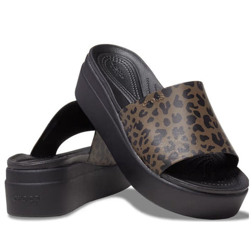 Crocs Brooklyn Animal Print Slide Platform Black