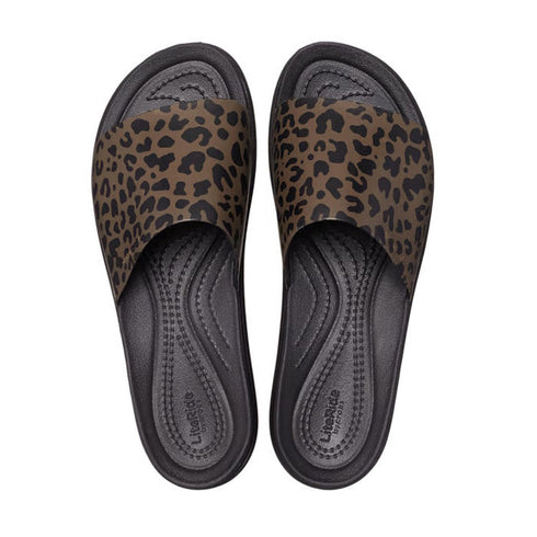 Crocs Brooklyn Animal Print Slide Platform Black