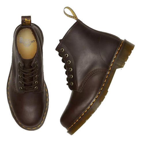 Dr Martens 101 6 Eye Brown Crazy Horse Yellow Stitching Boot
