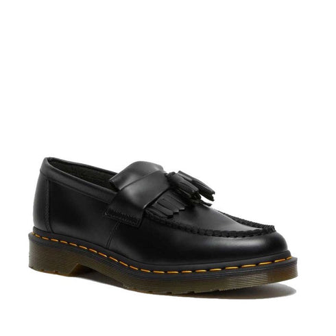 Dr Martens Adrian YS Black Smooth Tassel Loafer Shoes with Yellow Stitching CLEARANCE