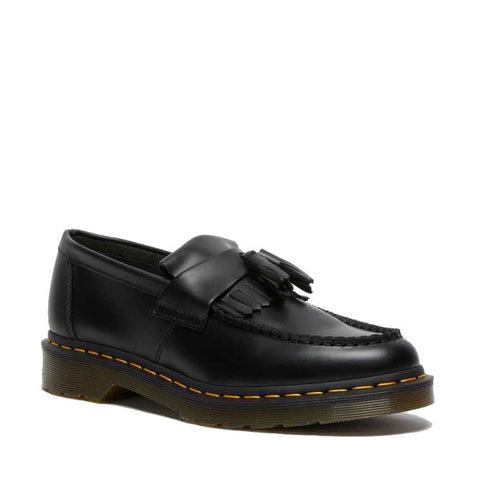 Dr Martens Adrian YS Black Smooth Tassel Loafer Shoes with Yellow Stitching CLEARANCE