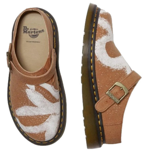 Dr Martens - Isham Dark Tan Buckle Mule Floral Hemp Canvas Sandal