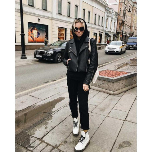 Dr Martens - 1460 Black White Smooth Leather Boot Mens & Womens CLEARANCE