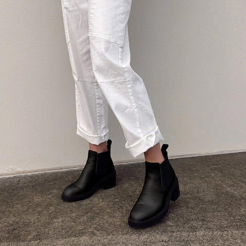 EMU Clare Leather Ankle Chelsea Block Heeled Boot Black Waterproof
